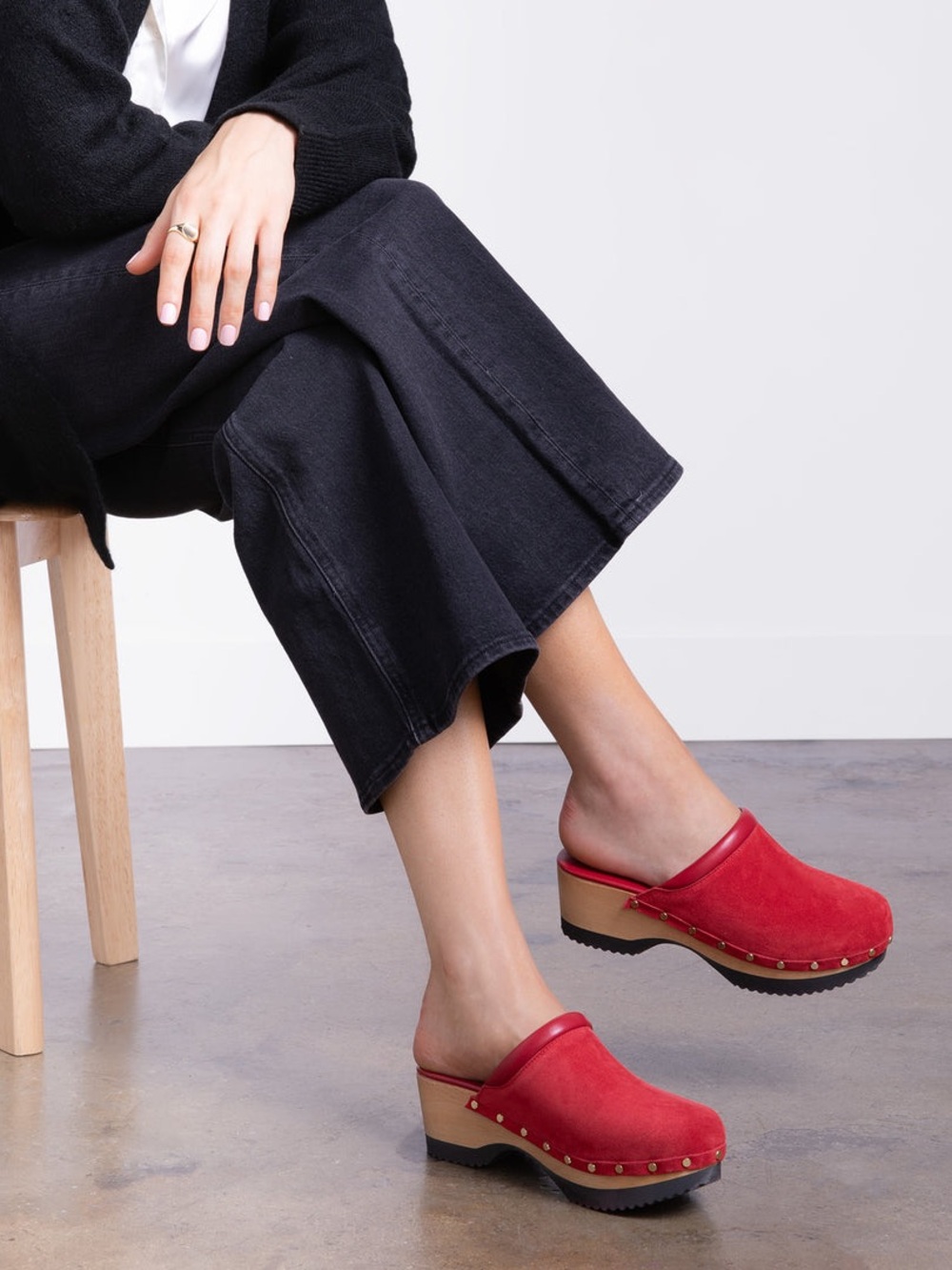 M. Gemi Red Suede Studded Clog Mules